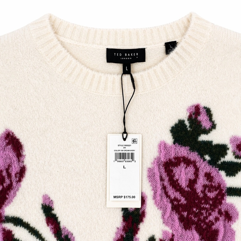 Ted Baker Floral Sweater Womens L Ivory Knit Crewneck NWT Soft Cozy - Picture 4 of 6